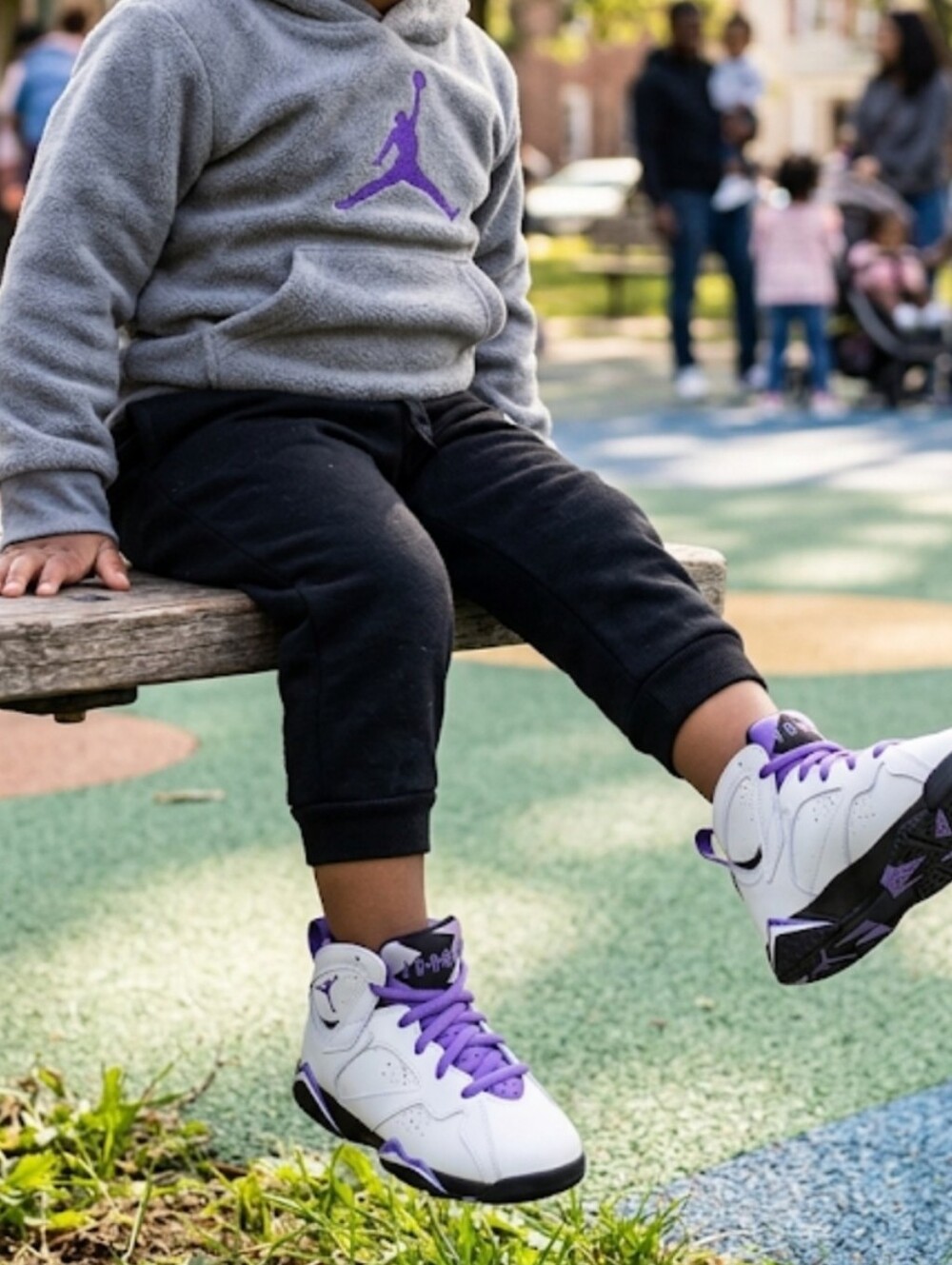 Jordan Kids True Flight Sneakers in White & Purple Accents